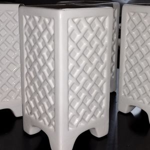 SOLD - Set of 4 White Porcelain Footed Rectanglar Vases